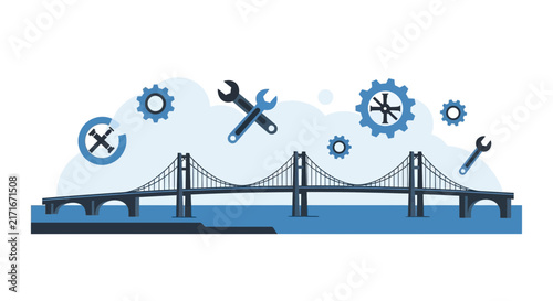 Bridge Engineering and Infrastructure Maintenance Vector Illustration