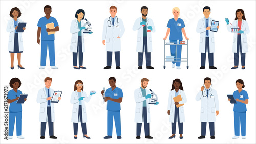 Medical Staff and Healthcare Professionals Flat Illustration Character Set
