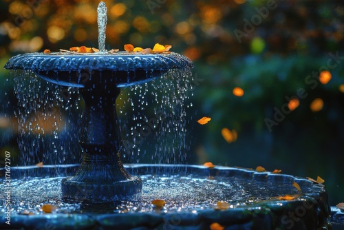 Colorful floral fountain enhancing the beauty of nature tranquility