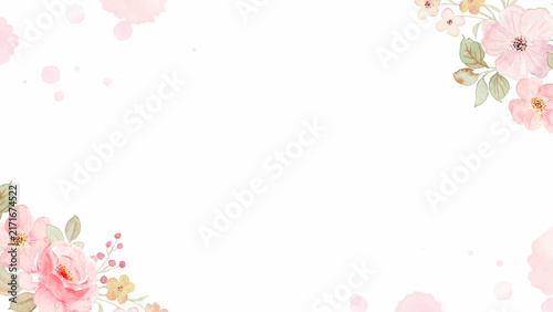 Elegant watercolor floral corner background presentation with pink blooming roses