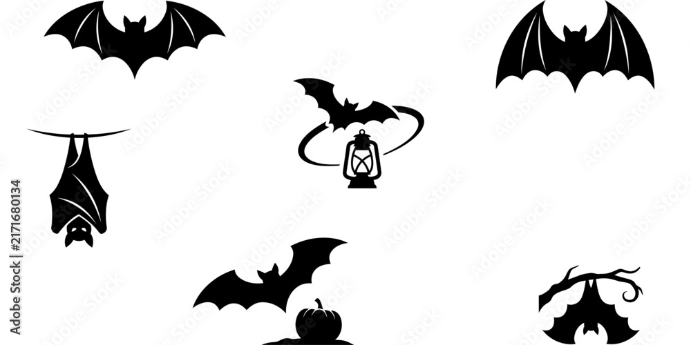 Fototapeta premium Set of hand drawn bat silhouettes for halloween decorations and spooky themed graphic design projects