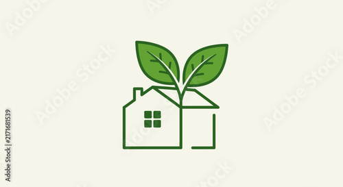 Minimalist Green House Icon Featuring Sprouting Leaves for Sustainable Living and Eco Friendly Residential Architecture Concepts