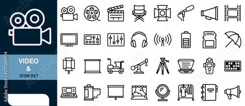 Video and Icon Set with Various Media and Technology Symbols