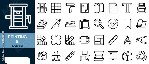 Printing Icon Set with Various Graphic Elements and Tools for Design