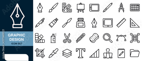 Graphic Design Icon Set with Various Tools and Symbols for Creative Projects