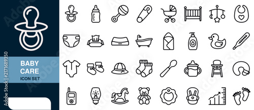 Baby Care Icon Set with Various Baby-Related Items and Symbols for Design