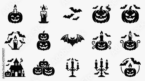 Corporate Halloween Themed Black and White Icons Set for Marketing Branding and Event Design with high quality professional line art symbols for modern creative design and digital branding projects