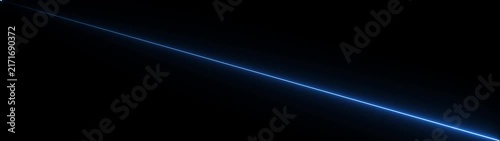Glowing blue neon laser beam motion background, on black