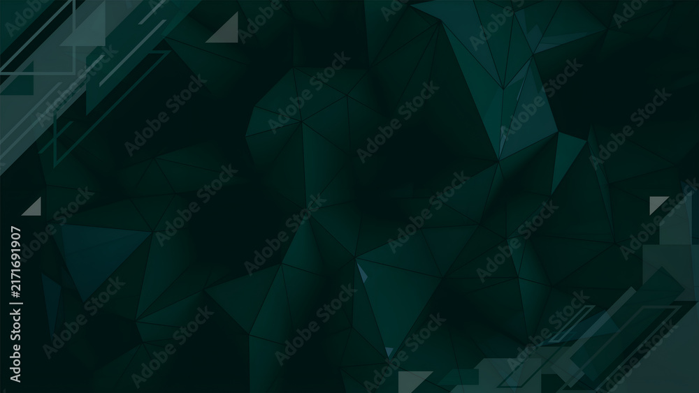 Obraz premium Dark Green Low Poly Abstract Geometric Background With Triangle Facet And Futuristic Corner Element