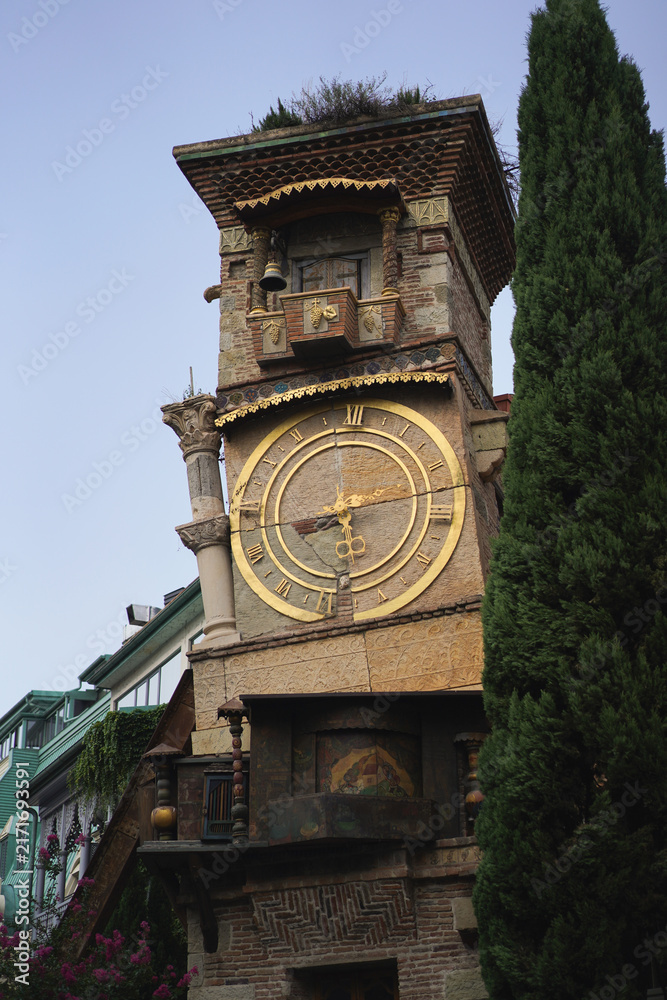 Fototapeta premium The whimsical leaning clock tower in Tbilisi Georgia