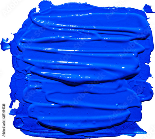 Canvastavla Glossy vibrant blue thick acrylic paint horizontal brush stroke with wet highlig