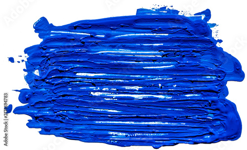 Fotografía Highly textured glossy deep cobalt blue horizontal thick acrylic paint smear bru