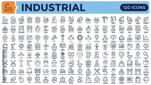 Set of 120 outline icons related to Industrial. Mega collection icons. Vector illustration