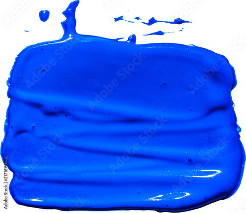 Konstfotografi Thick glossy ultramarine blue acrylic paint brush stroke swatch with top drips i