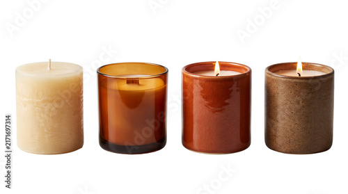 four assorted decorative candles isolated on transparent background png