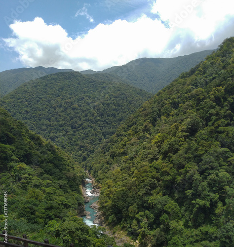 Foto Lush Mountain Forest and Clear River in Taiwan