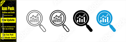 Minimalist Update Icon Vector Data analysis chart icon pack: outline solid glyph black blue color for business financial report marketing research analysis statistics data chart.