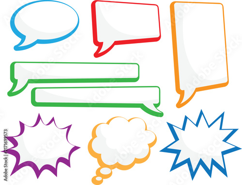 vector illustration set of a colorful comic style speech and thought bubbles isolated on a white background