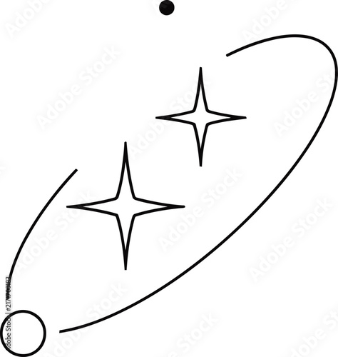 Sparkling stars with orbital line art icon vector.