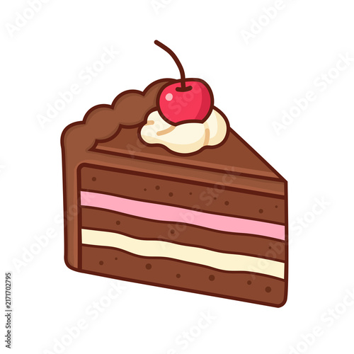 Chocolate Cake Slice with Cherry Isolated on Transparent Background.  Suitable for Food & Drink, Desserts, Bakery, Cake Shop, Restaurant Menu, Sweet Food, , Food Icon, Sticker, Packaging