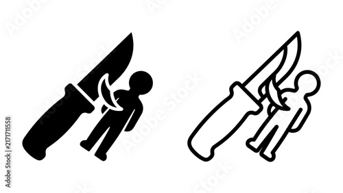 Foto Crime Iconography: Abstract depiction of violence, a knife poised to strike a figure, symbolizing danger and threat