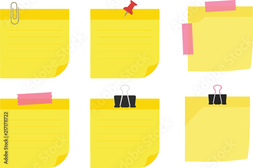 Classic Yellow Sticky Notes Pack with Red Push Pin Metal Paper Clips Binder Clips and Pink Washi Tape for Office Reminders and Bullet Journal Layouts