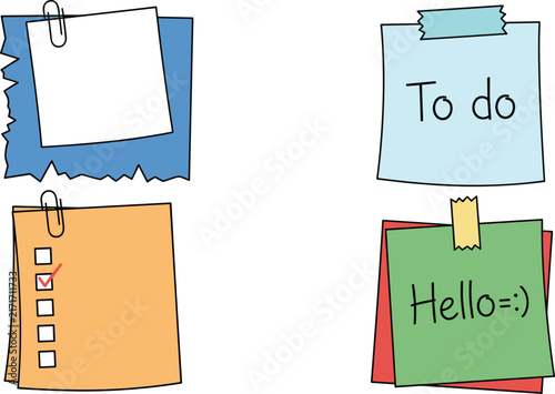 Cute Hand Drawn Pastel Sticky Notes and Memo Pads Set with Paperclips Washi Tape Checklist and Greetings for Digital Planners and Journals