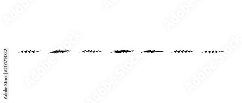 Black Dashed Brush Strokes Vector Illustration, Abstract Grunge Texture On White Background. Artistic Design Element, Horizontal Row Of Paint Smears, Creative Graphic Element.