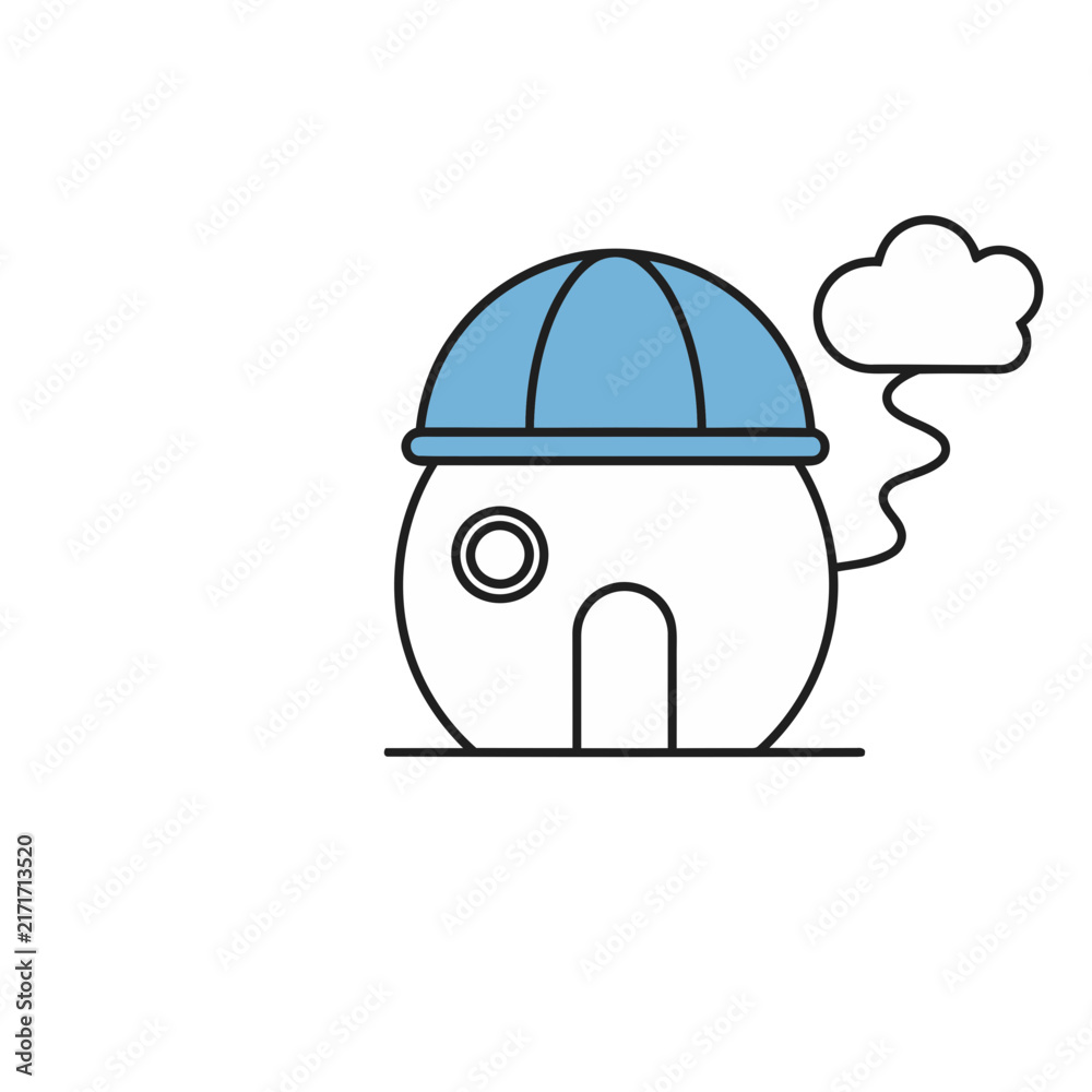 Fototapeta premium Cartoon house with blue dome and cloud