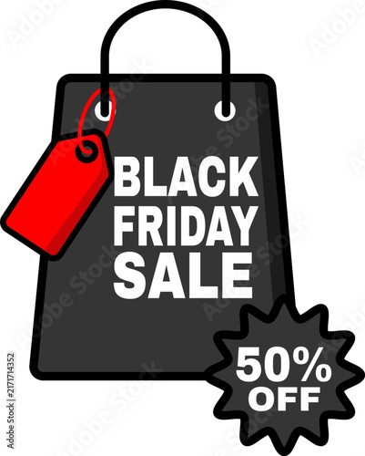 Black Friday Sale Shopping Bag Vector Graphic with 50% Off