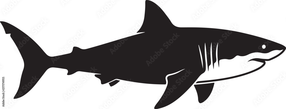 Fototapeta premium Shark icon displays a sleek silhouette of a great white predator swimming through the deep ocean waters.