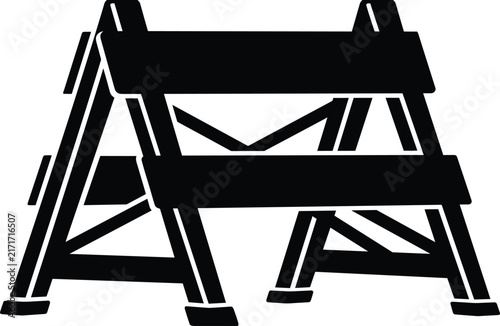 Black and white wooden sawhorse or trestle vector illustration for construction and carpentry concepts
