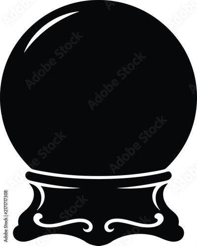 Black magic crystal ball on an ornate stand vector illustration for fortune telling concepts