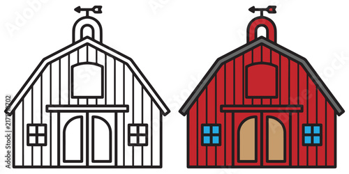 Bild auf Leinwand Red farm barn and countryside building icon set for agriculture design