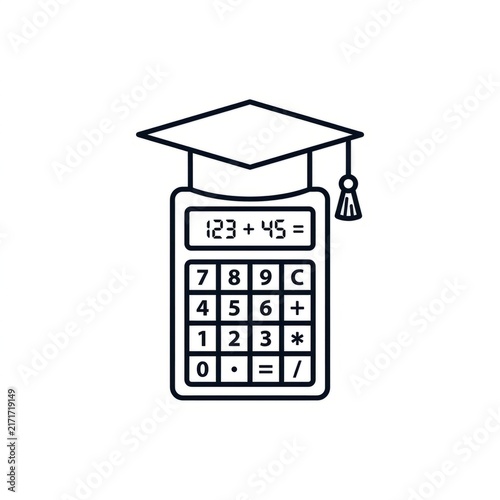 Black and white illustration of a calculator with numbers on its screen.