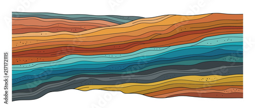 Abstract geological strata layers illustration, colorful and textured