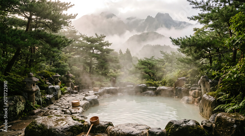 Onsen Hot Spring in Mountains, Beppu Japan