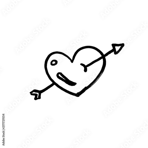 Cute Cartoon Heart Doodle with Arrow Line Art Vector Sketch Brush