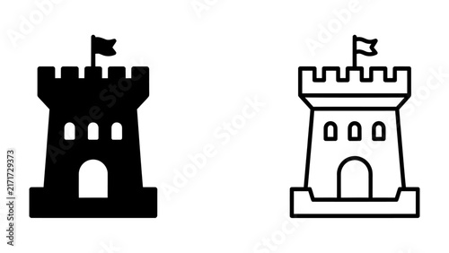 Canvastavla Castle Tower Icon: A stylized black and white icon representing a medieval castle tower with a flag atop, symbolizing strength and history