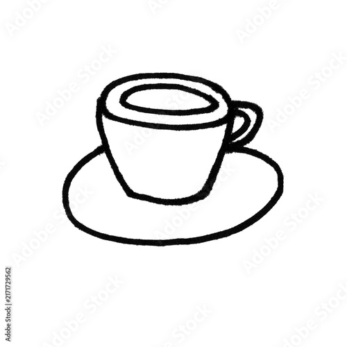 Minimalist Hand-Drawn Coffee Cup Doodle with Saucer – Simple Line Art Icon for Cafe Designs
