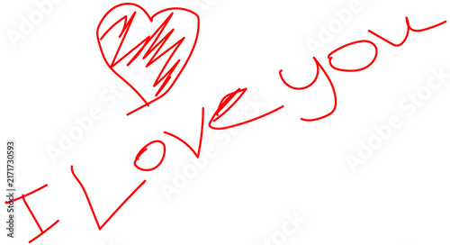 фотографія red hand-drawn I love you text and heart sketch isolated on transparent PNG back