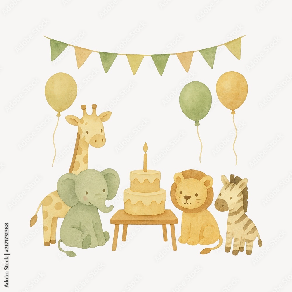 Naklejka premium Cute animals celebrate birthday party.