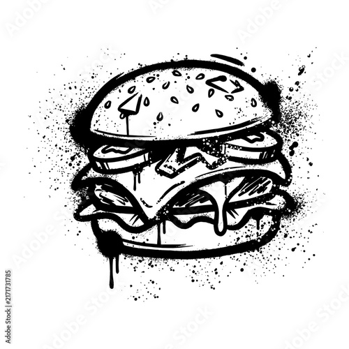 Graffiti Stencil Cheeseburger Vector Illustration Isolated On White Background