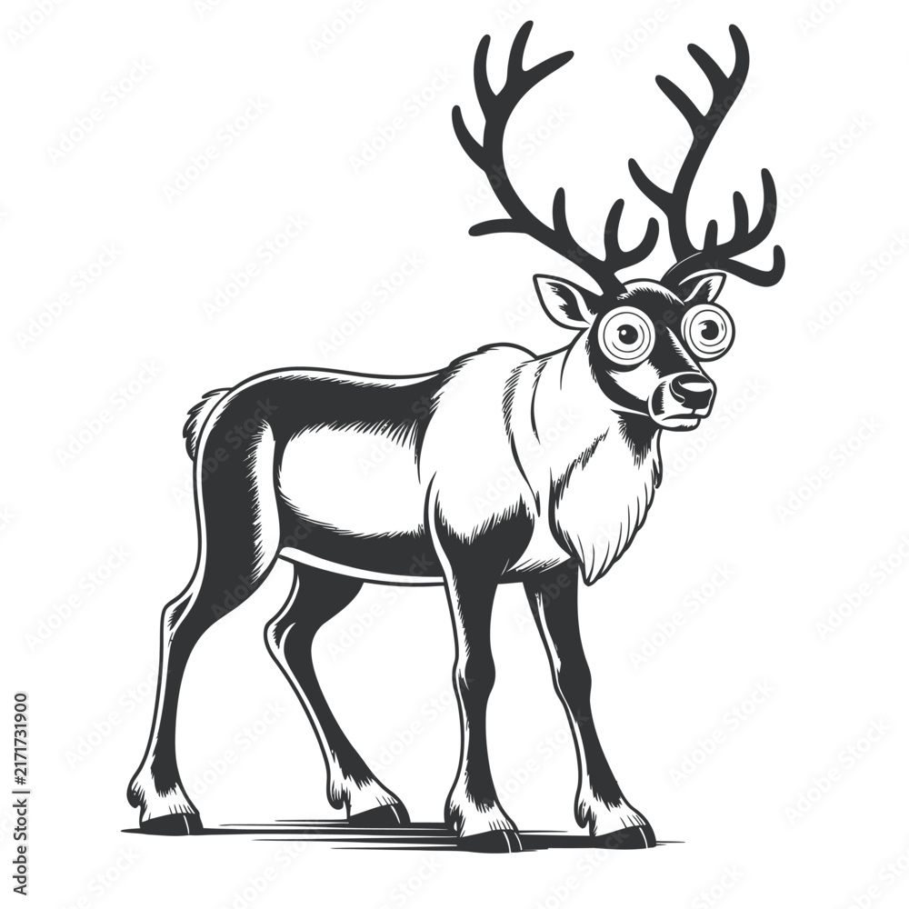 Obraz premium Deer Vector Illustration and Silhouette, Wild Animal Head with Antlers, Stag, Elk, Reindeer and Wildlife Symbol for Nature, Christmas and Winter Design