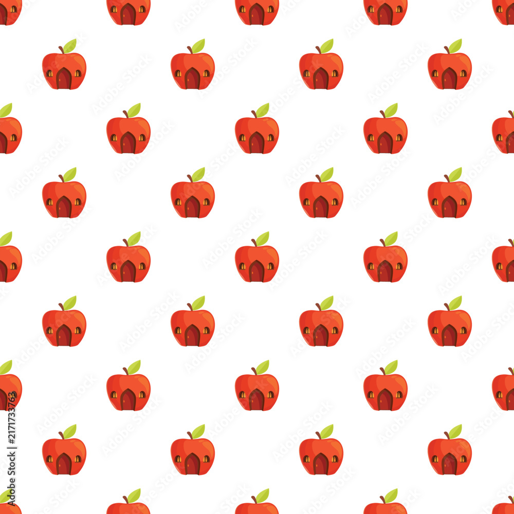 Fototapeta premium Seamless pattern featuring charming apple houses on white