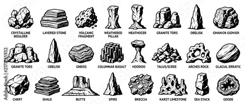 Collection of Geological Rock Formations Vector Illustrations