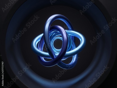 Blue Abstract Spiral 3D Technology Background with Glowing Circular Ring, Digital Internet Communication Symbol, Modern Web and Email Concept Illustration