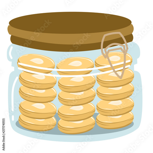 Glass Jar Round Biscuits Vector Illustration