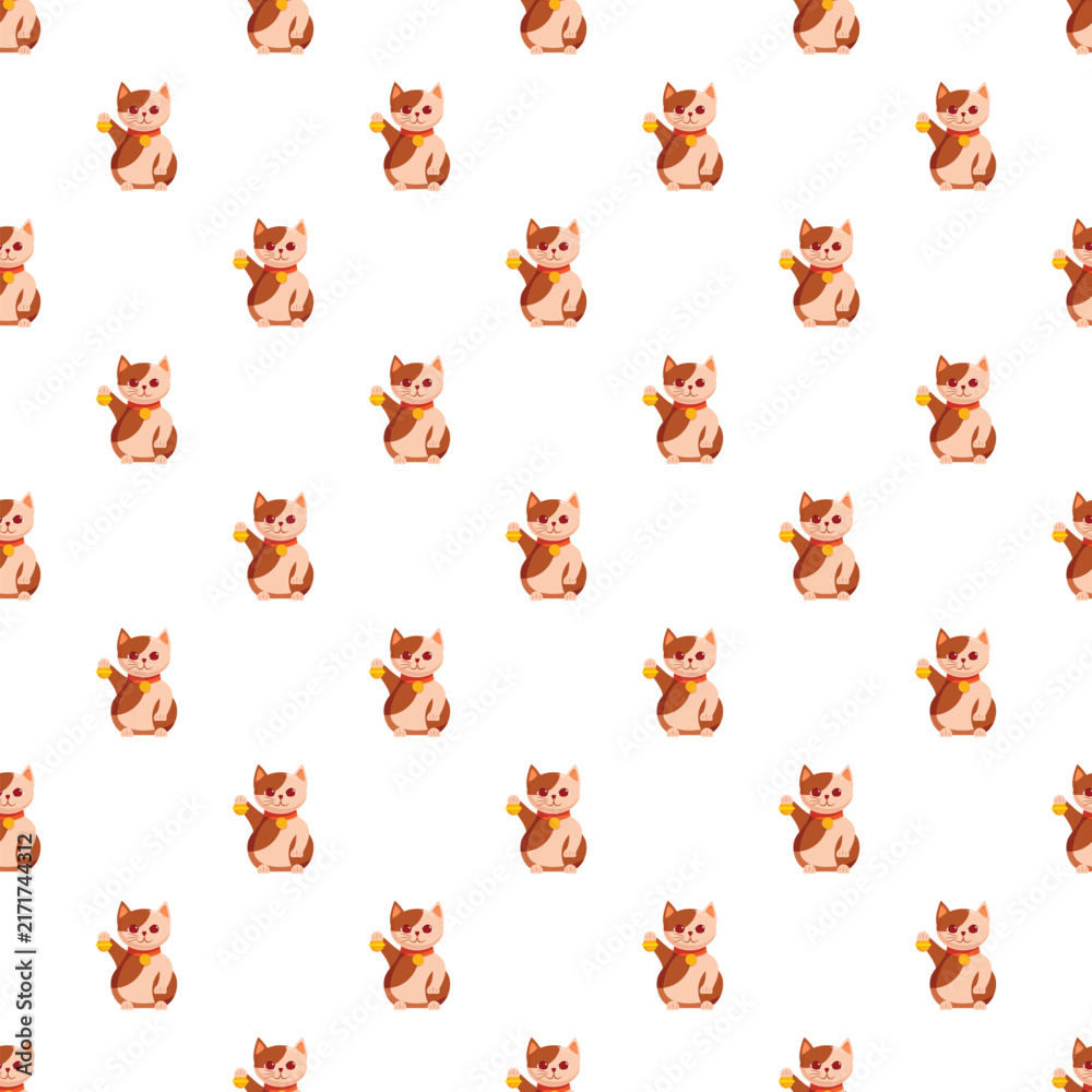 Fototapeta premium Lucky beckoning cat maneki neko creating a traditional japanese culture seamless pattern