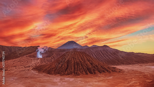 Принти на полотні Sunset over volcanic landscape with colorful sky